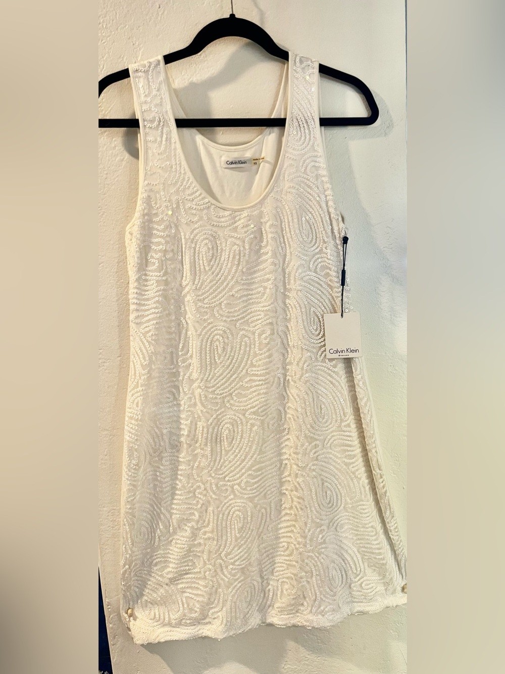 Calvin Klein White Sequin Tank Dress
